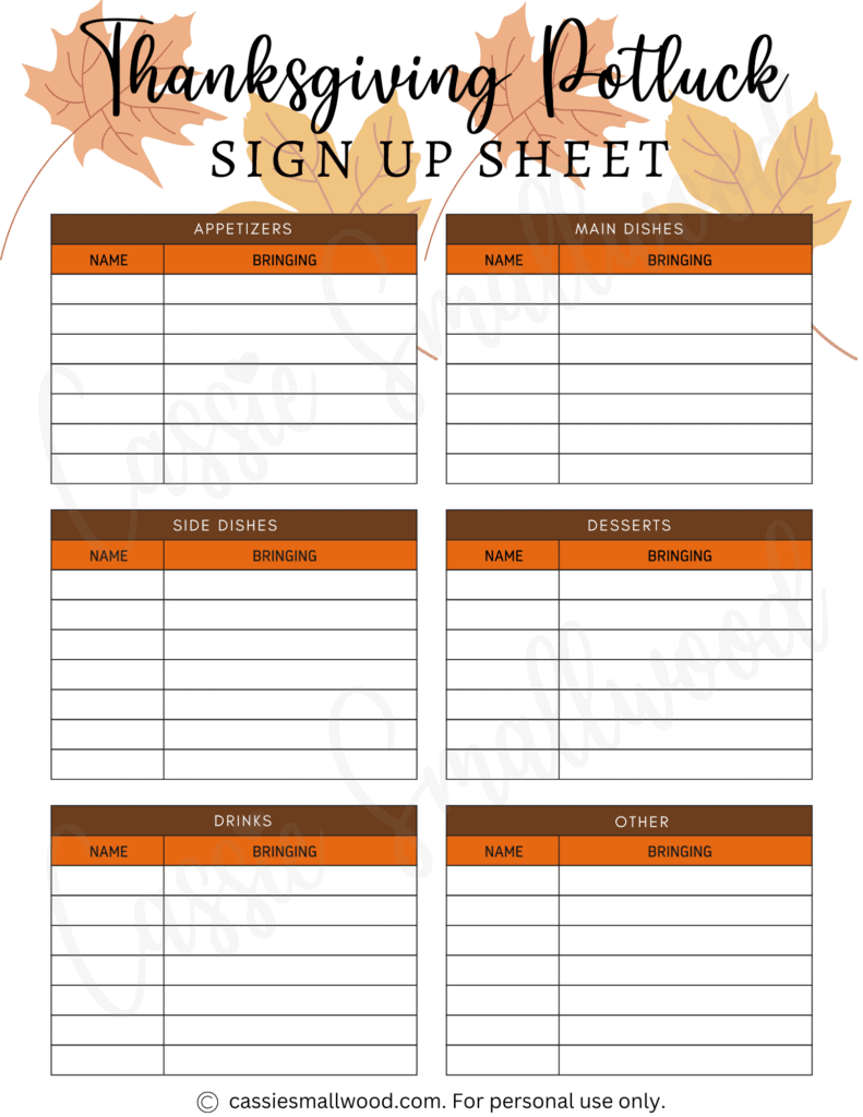Free Printable Thanksgiving Potluck List Template Free Printable Thanksgiving Potluck List Template