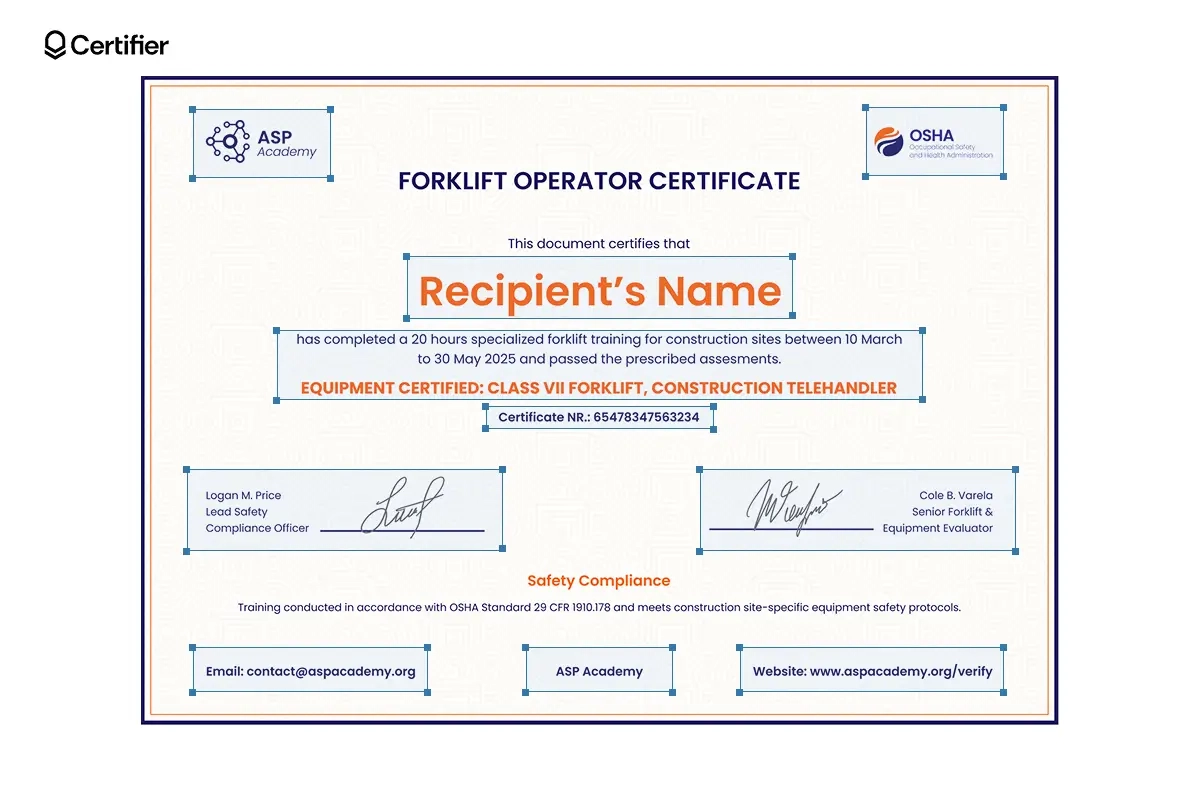 15 Forklift Certificate Templates Free amp Customizable