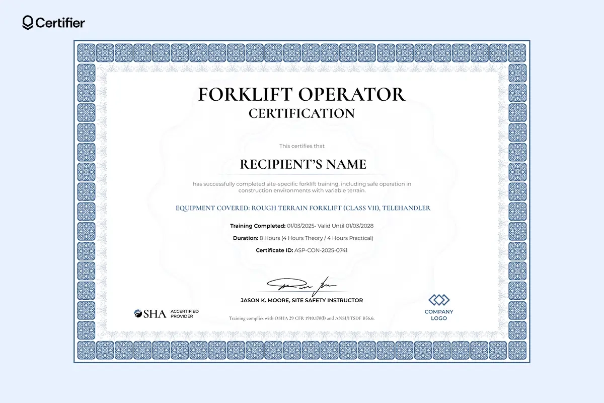 Printable Forklift Certification Wallet Card Template Free