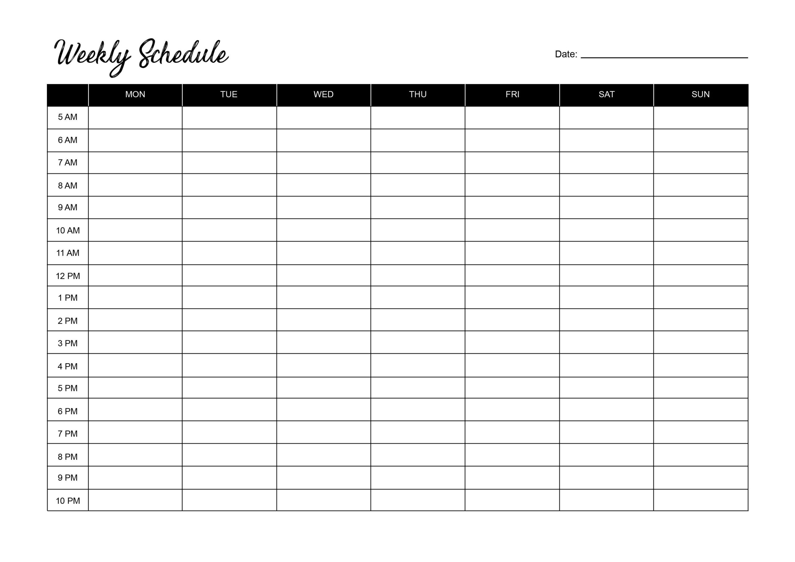 Printable Weekly Calendar Template With Time Slots
