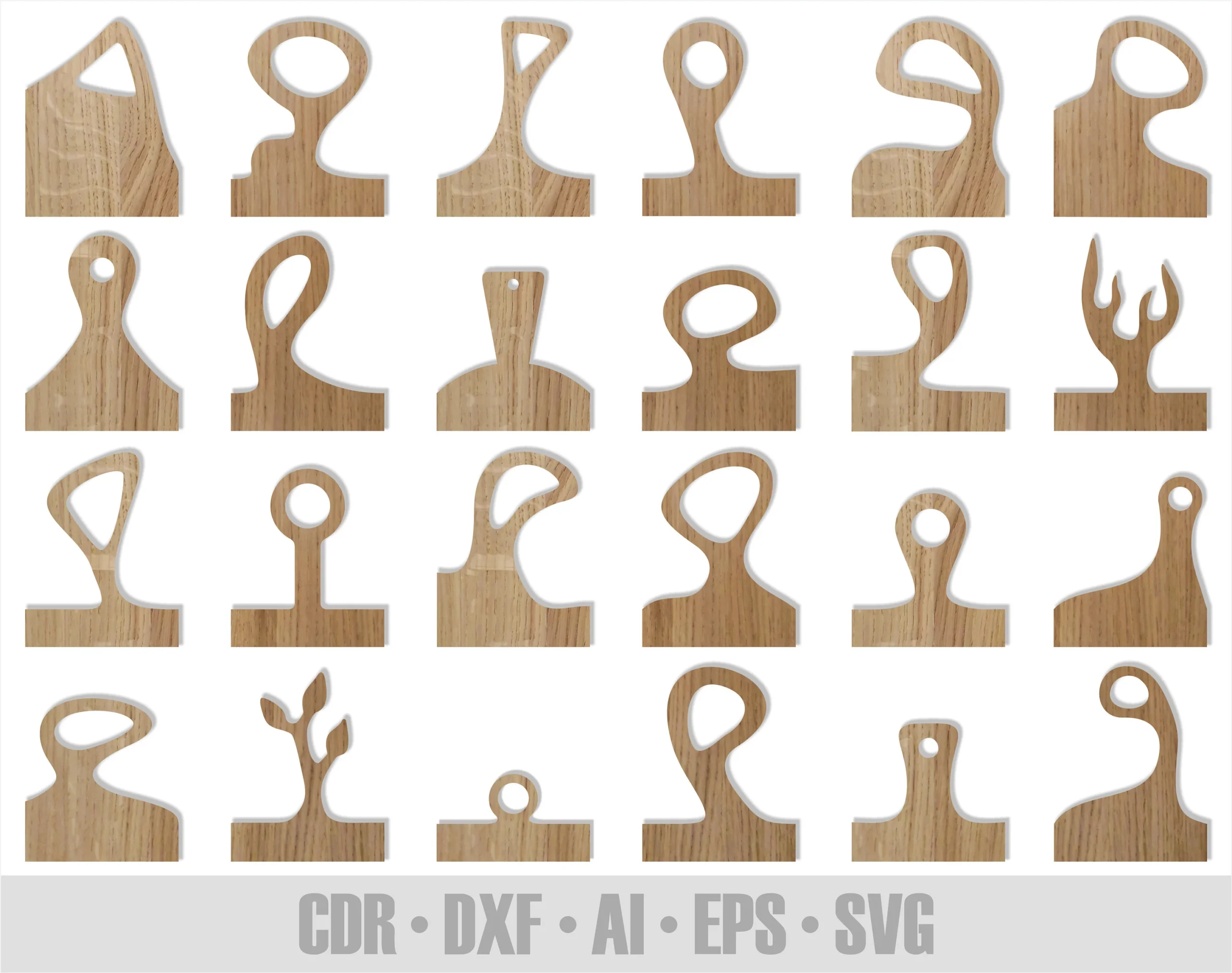 24 Hand Drawn Cutting Board Handle Templates Set 2 SVG DXF PDF