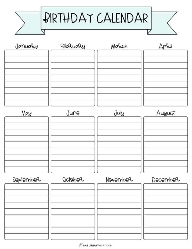 26 Cute amp Free Printable Birthday Calendar Templates SaturdayGift