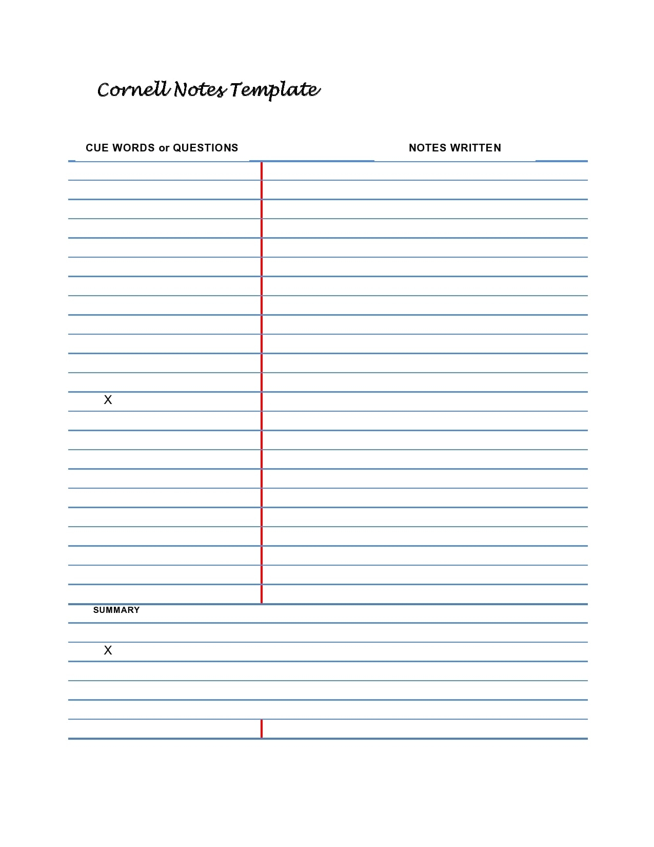 Printable Cornell Notes Template Word