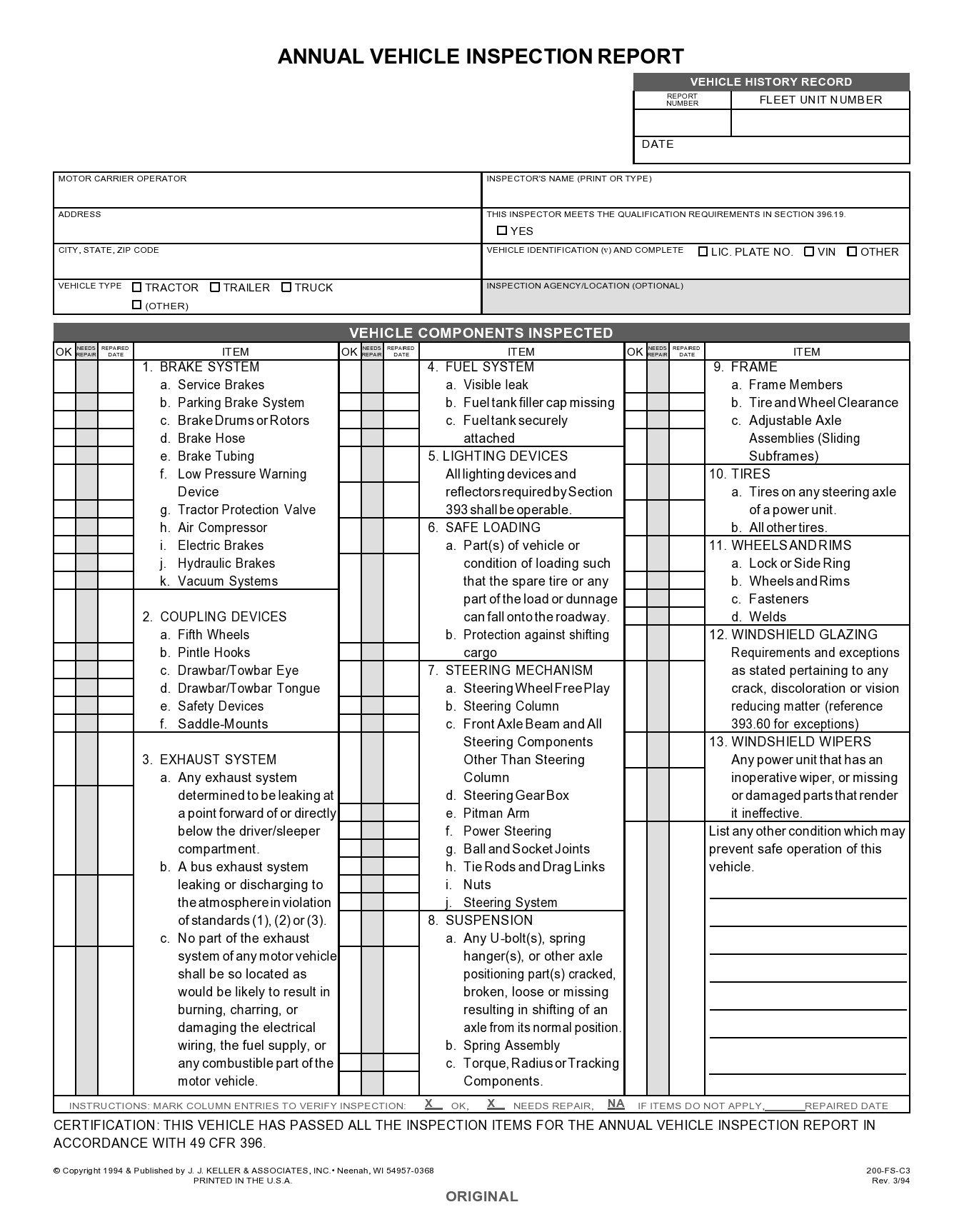 Free Printable Vehicle Inspection Sheet Template