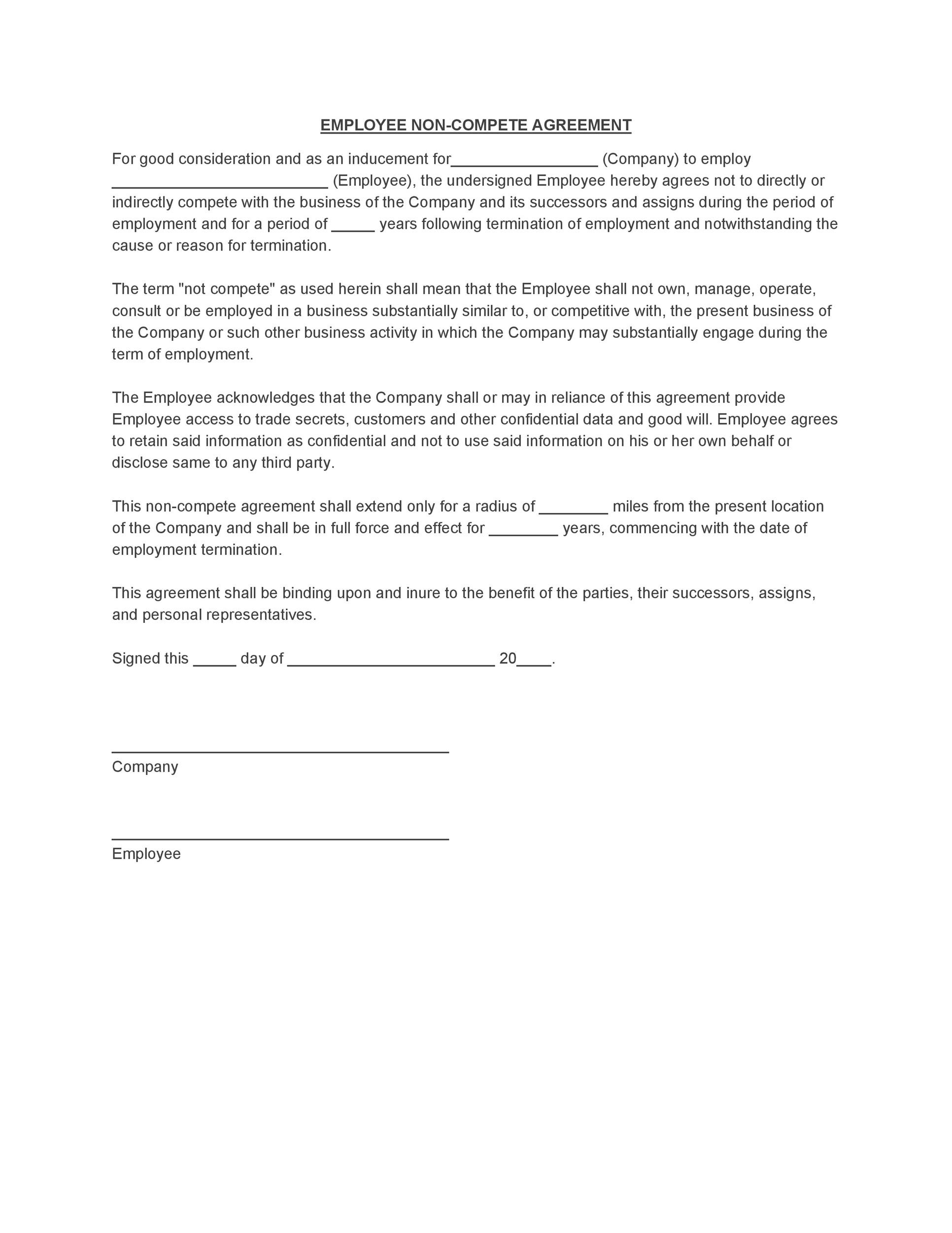 Free Printable Non Compete Agreement Template