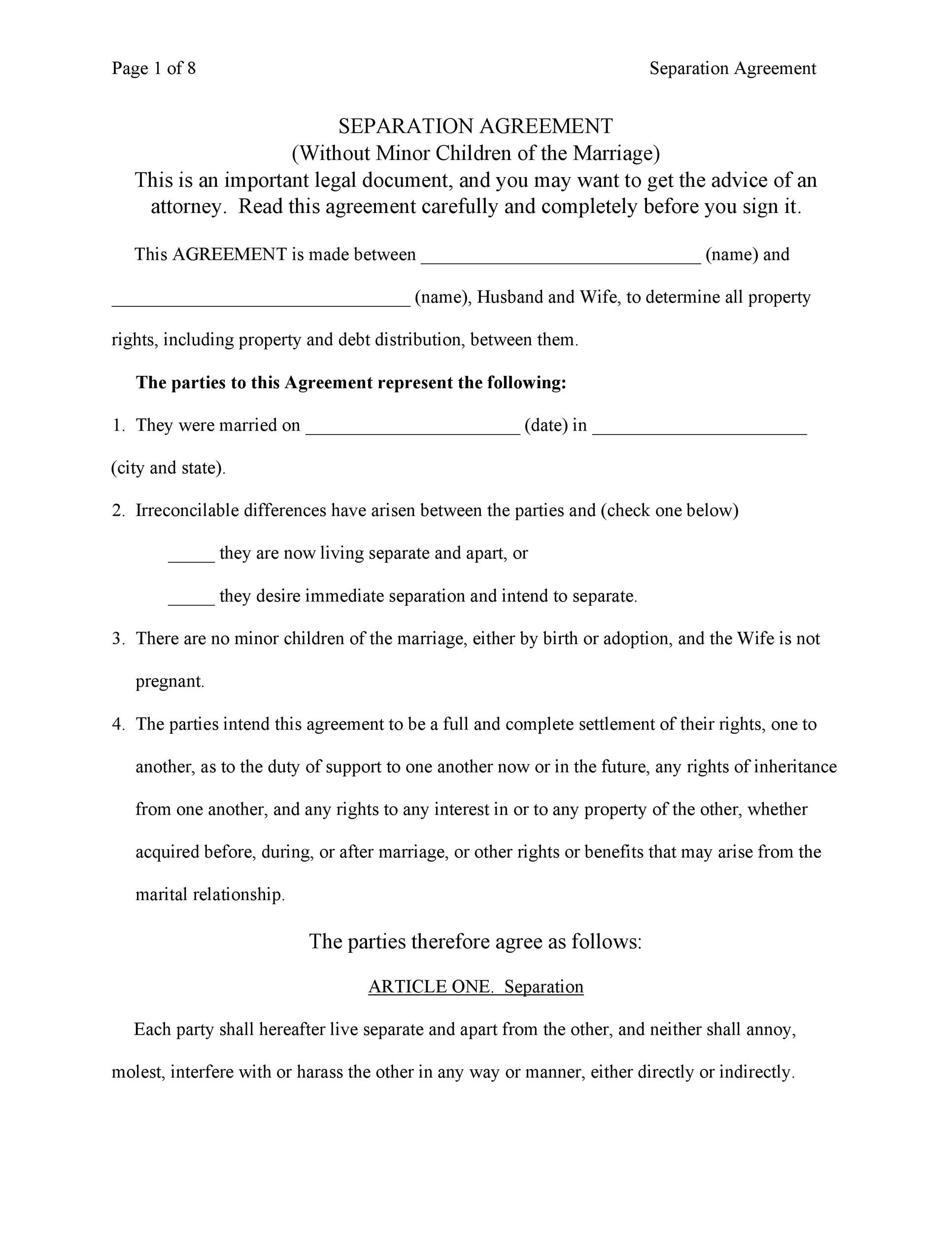 Word Printable Separation Agreement Template