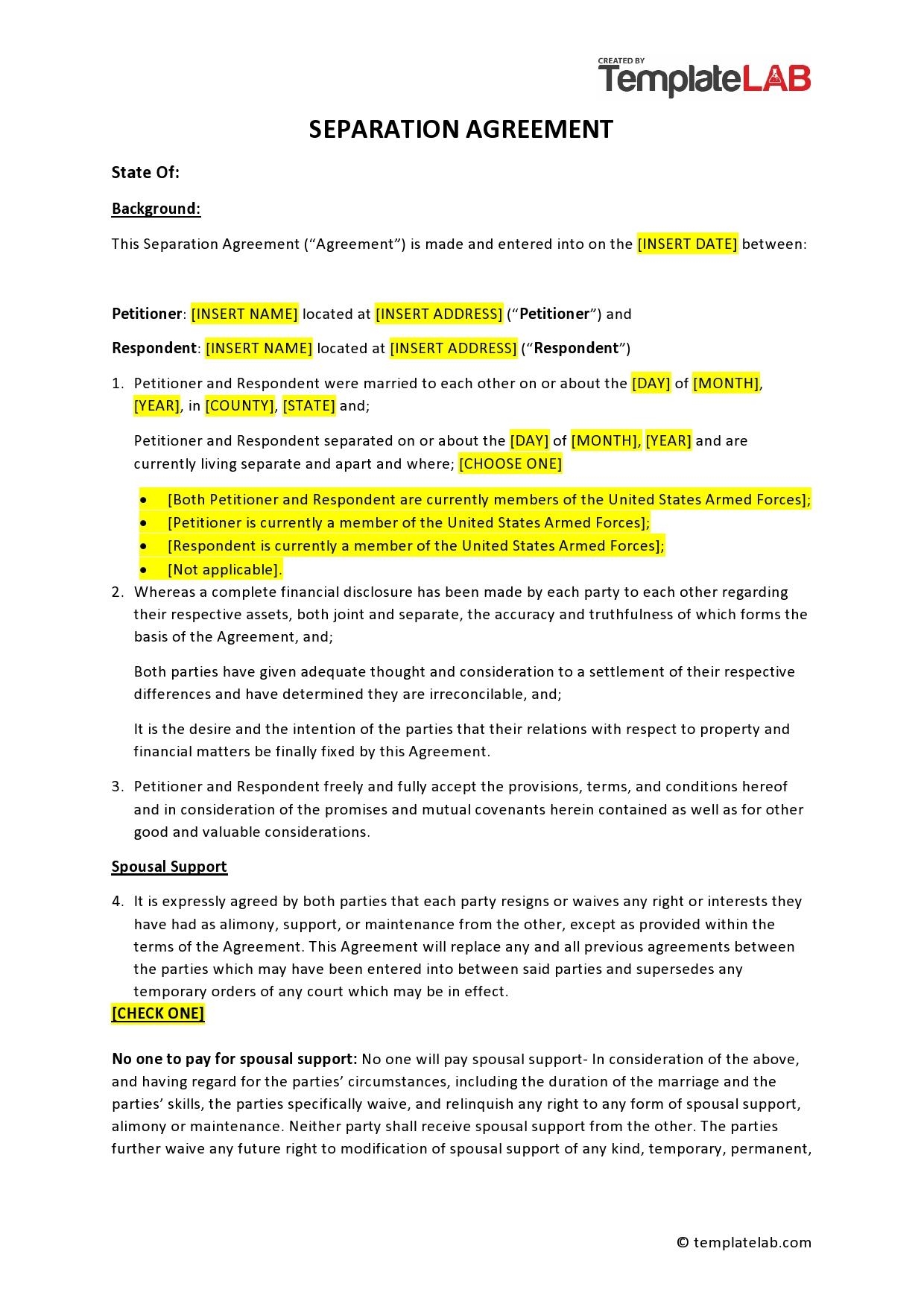 43 Best Separation Agreement Templates amp Separation Papers 