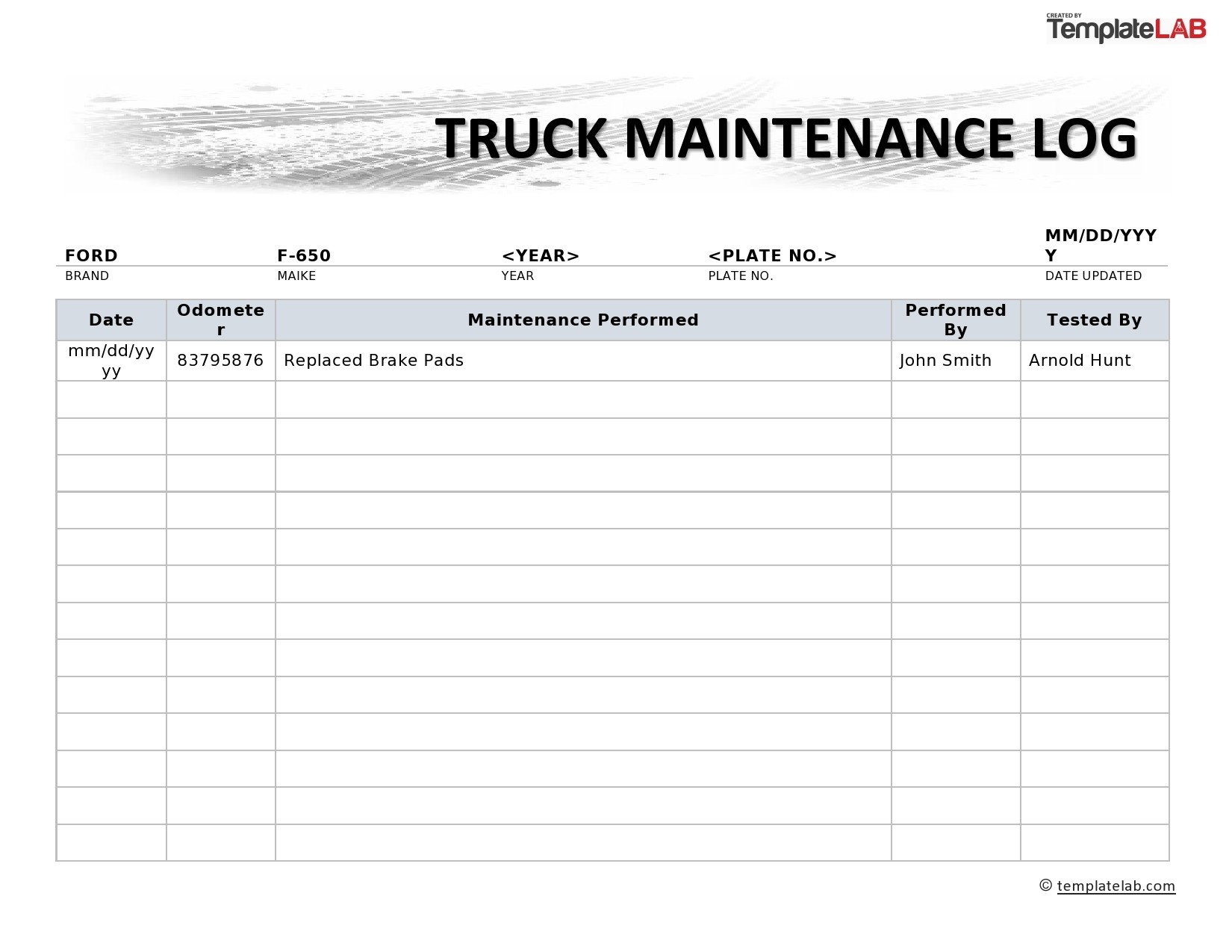 Printable Free Vehicle Maintenance Log Template