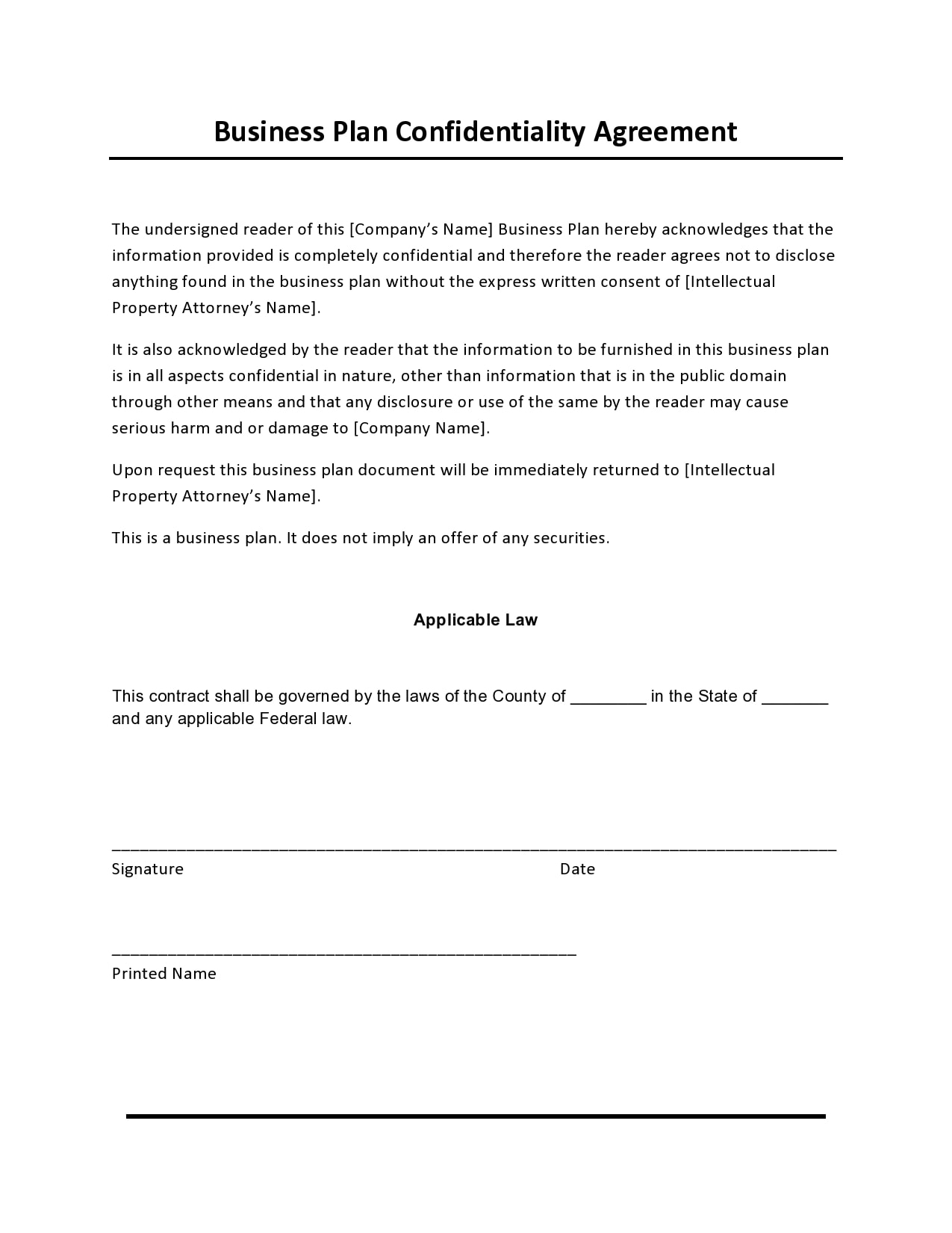 Printable Simple Confidentiality Agreement Template Word