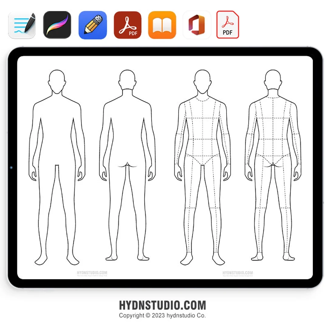 A4 Printable Male Croquis Fashion Design Body Template Etsy UK