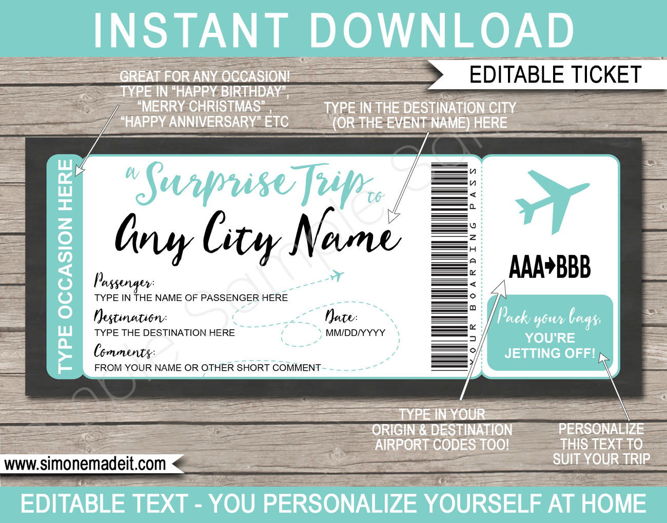 Template Free Printable Surprise Vacation Tickets
