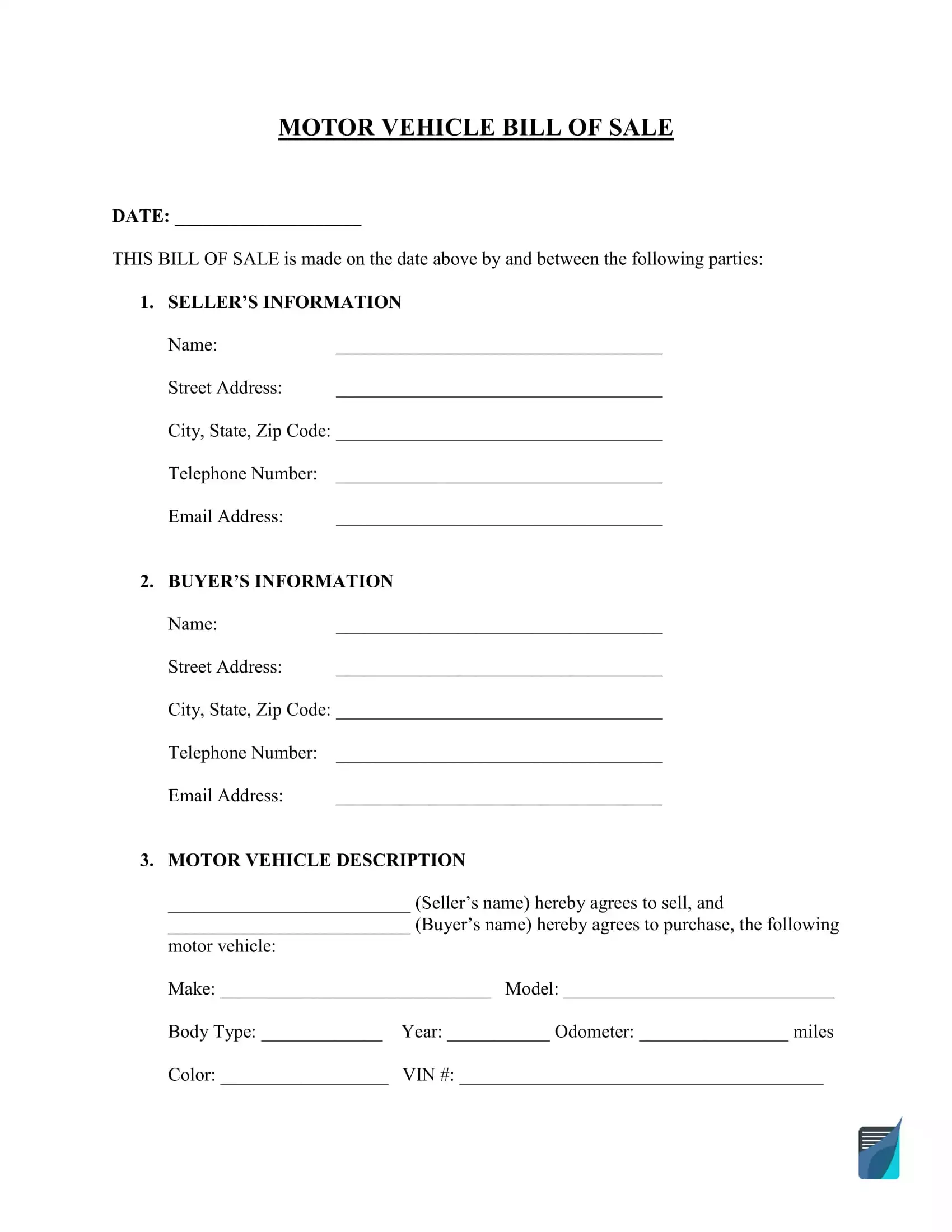 Bill Of Sale Template Free PDF And Word Forms