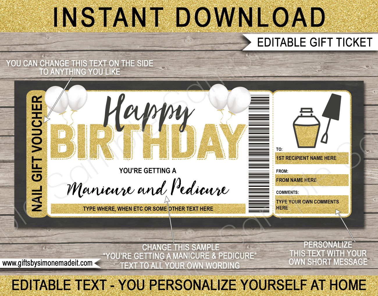 Birthday Manicure Pedicure Gift Certificate Template