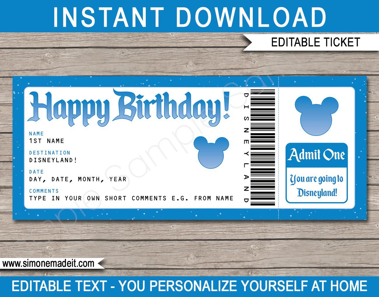 Birthday Surprise Trip To Disneyland Ticket Template Disney Trip 