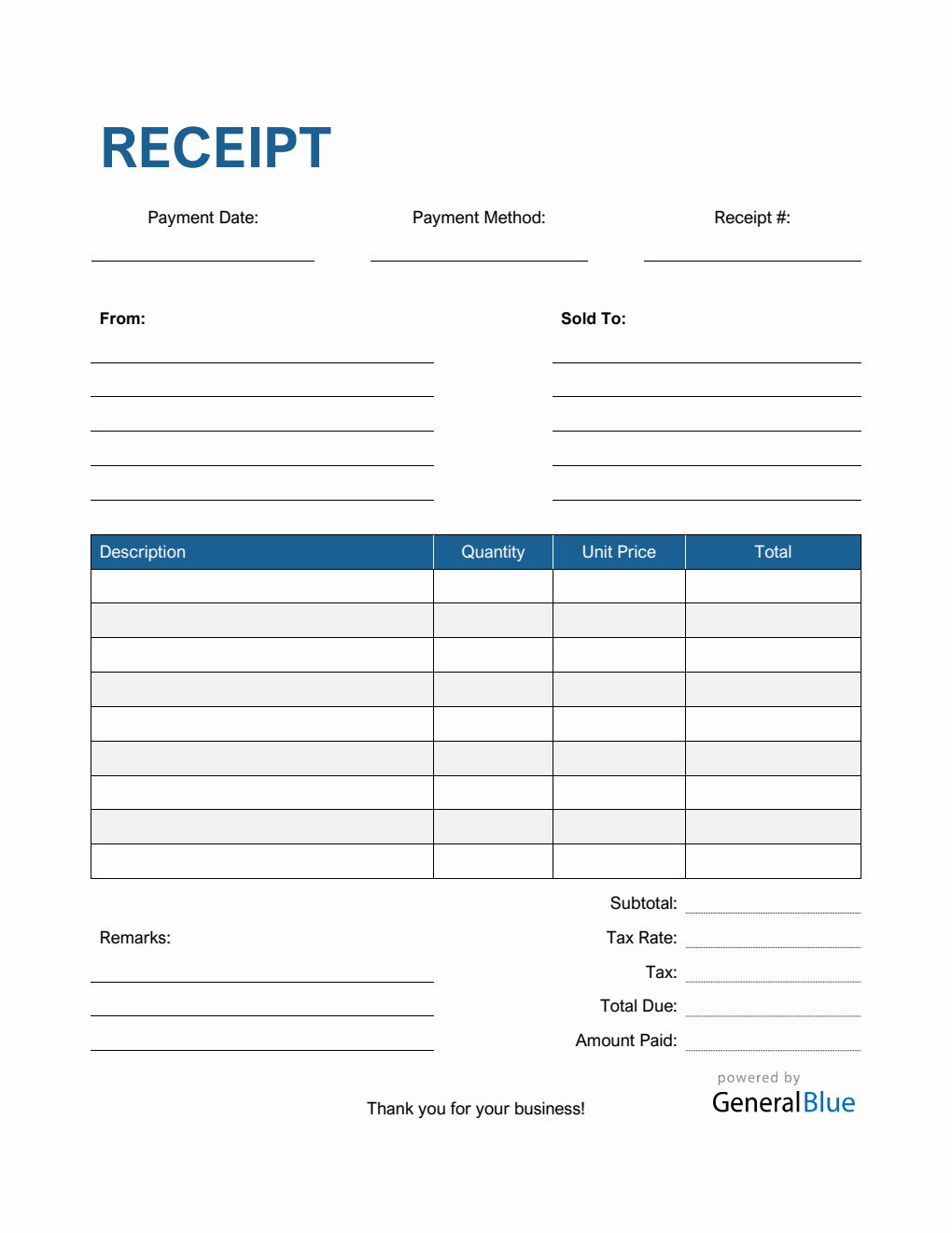 Blank Receipt Template In PDF Striped