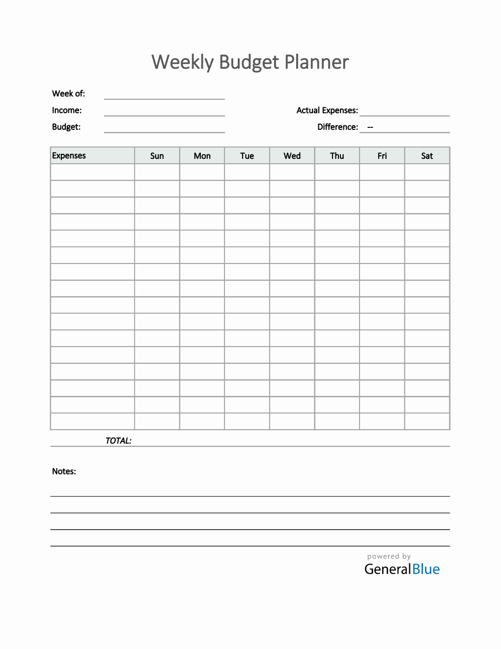 Simple Weekly Budget Template Printable
