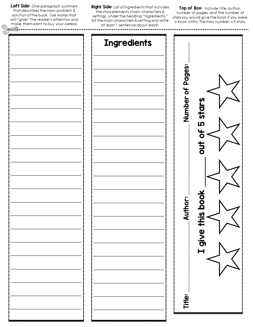 Cereal Box Book Report Template Project Directions Rubric 