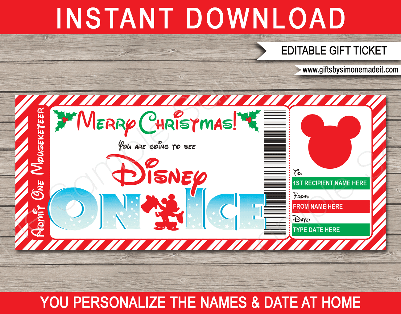 Christmas Disney On Ice Gift Ticket Template Gift Voucher