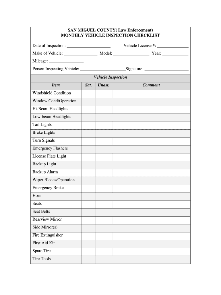 CO Monthly Vehicle Inspection Checklist Form Fill Online 