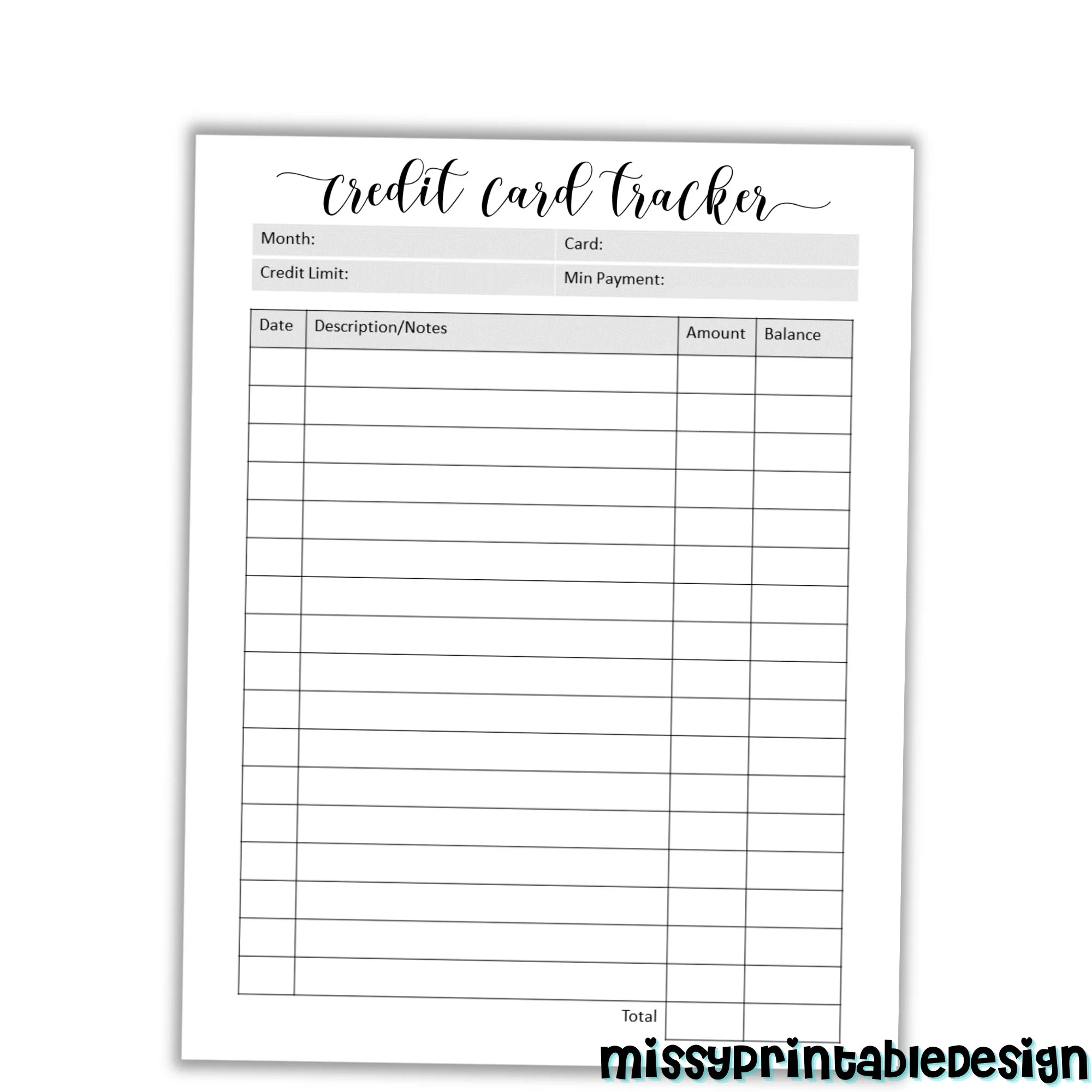 Credit Card Tracker Printable Credit Card Log Bullet Journal