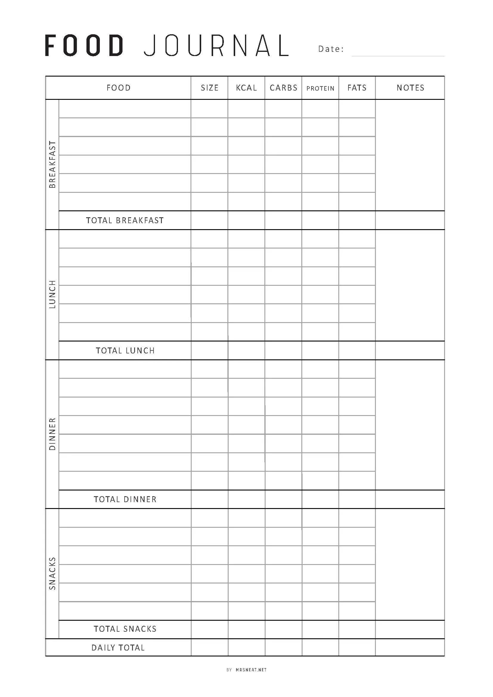Free Printable Calorie Tracker Template