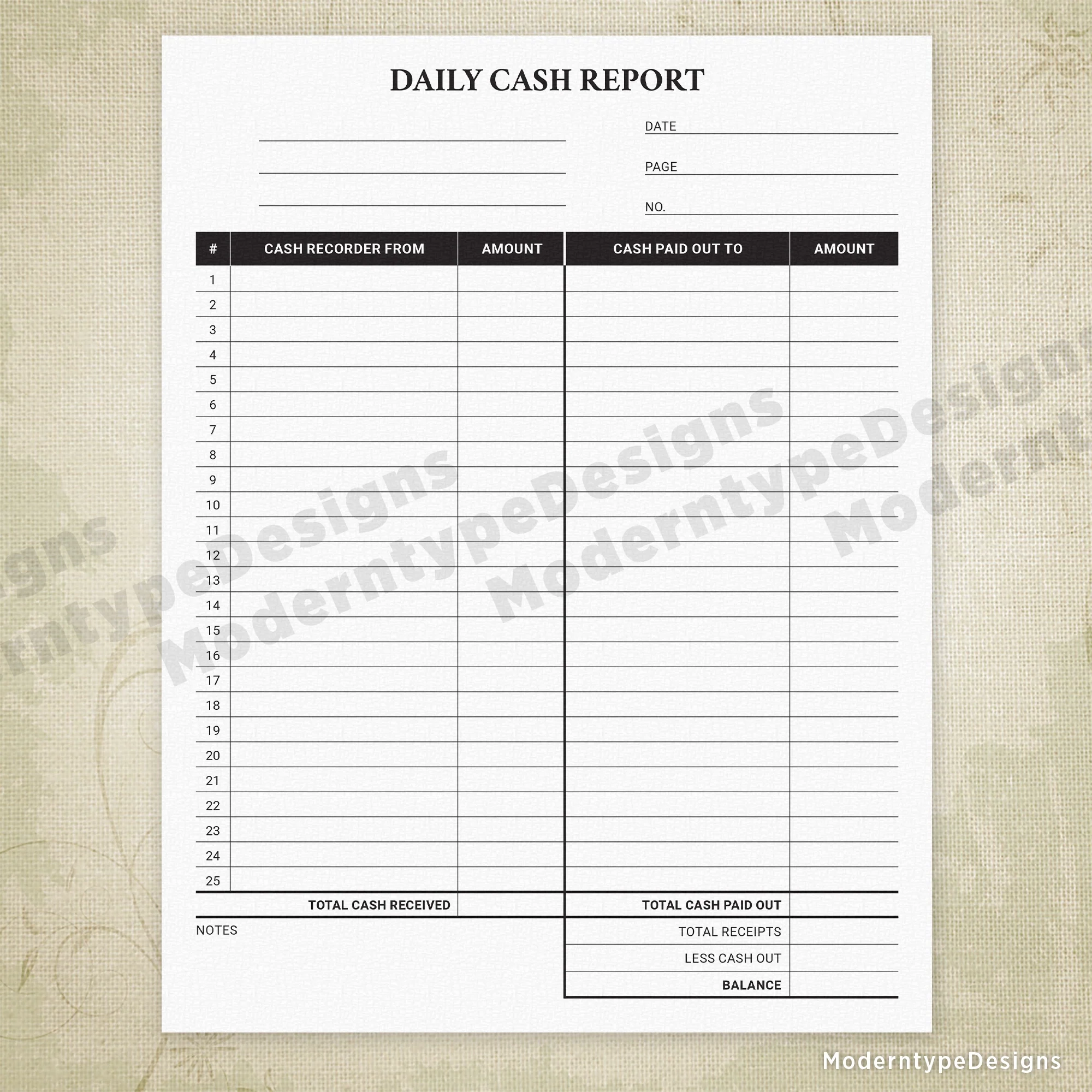 Printable Daily Cash Log Template