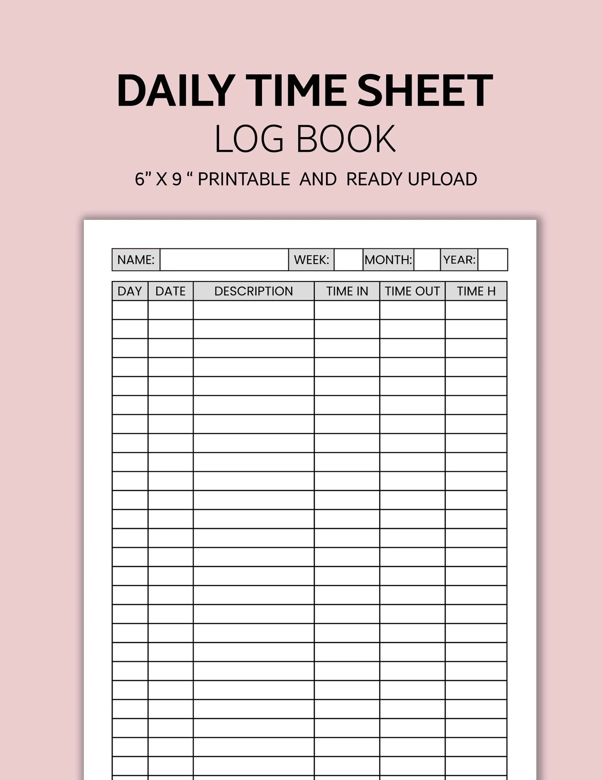 Daily Time Log Note Daily Time Log Sheet Daily Planner Printable 