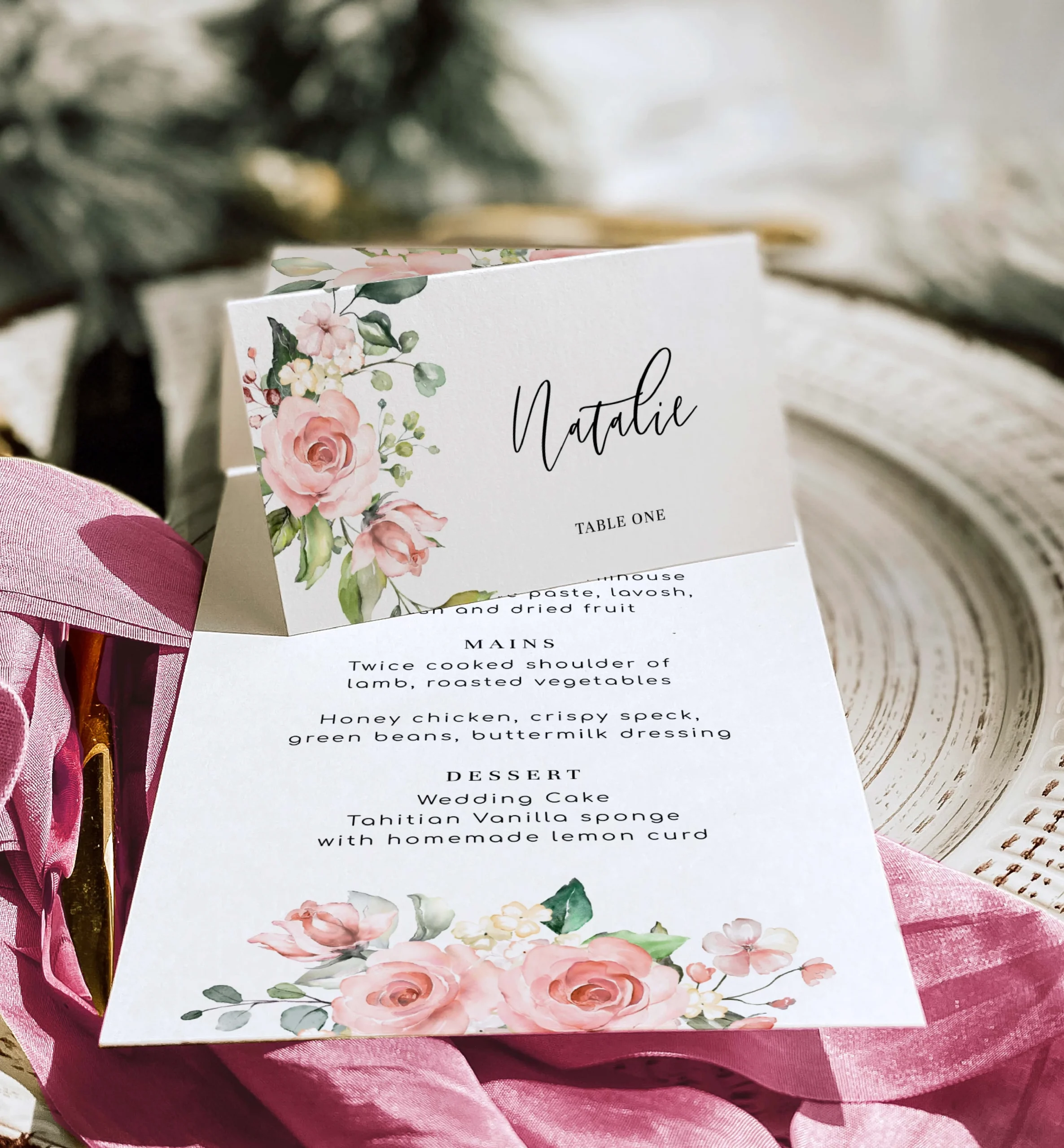 Darcy Floral Pink Printable Place Cards Template Black Bow Studio