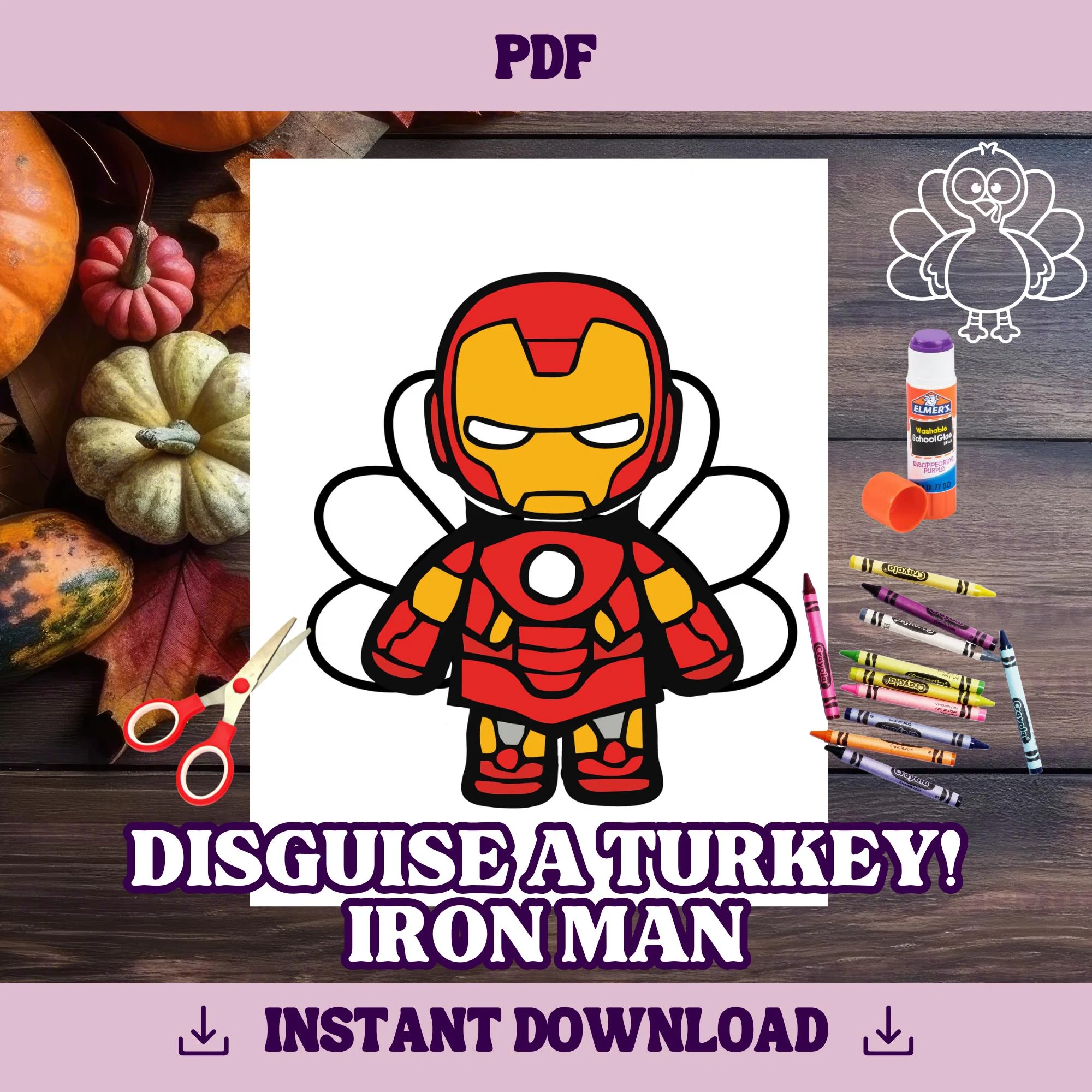 Disguise A Turkey iron Man Template Thanksgiving Craft Printable
