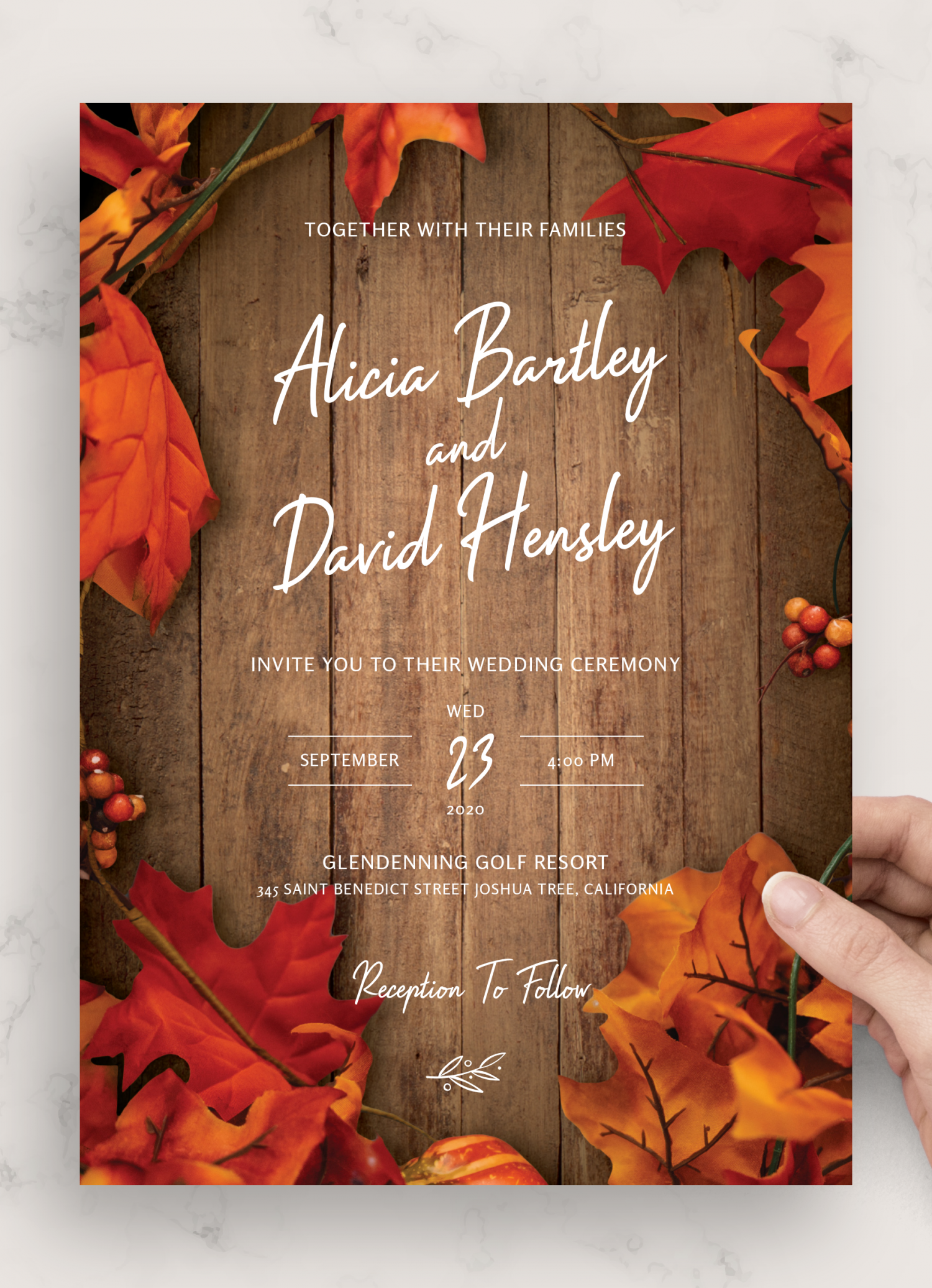 Download Printable Fall Rustic Wedding Invitation PDF