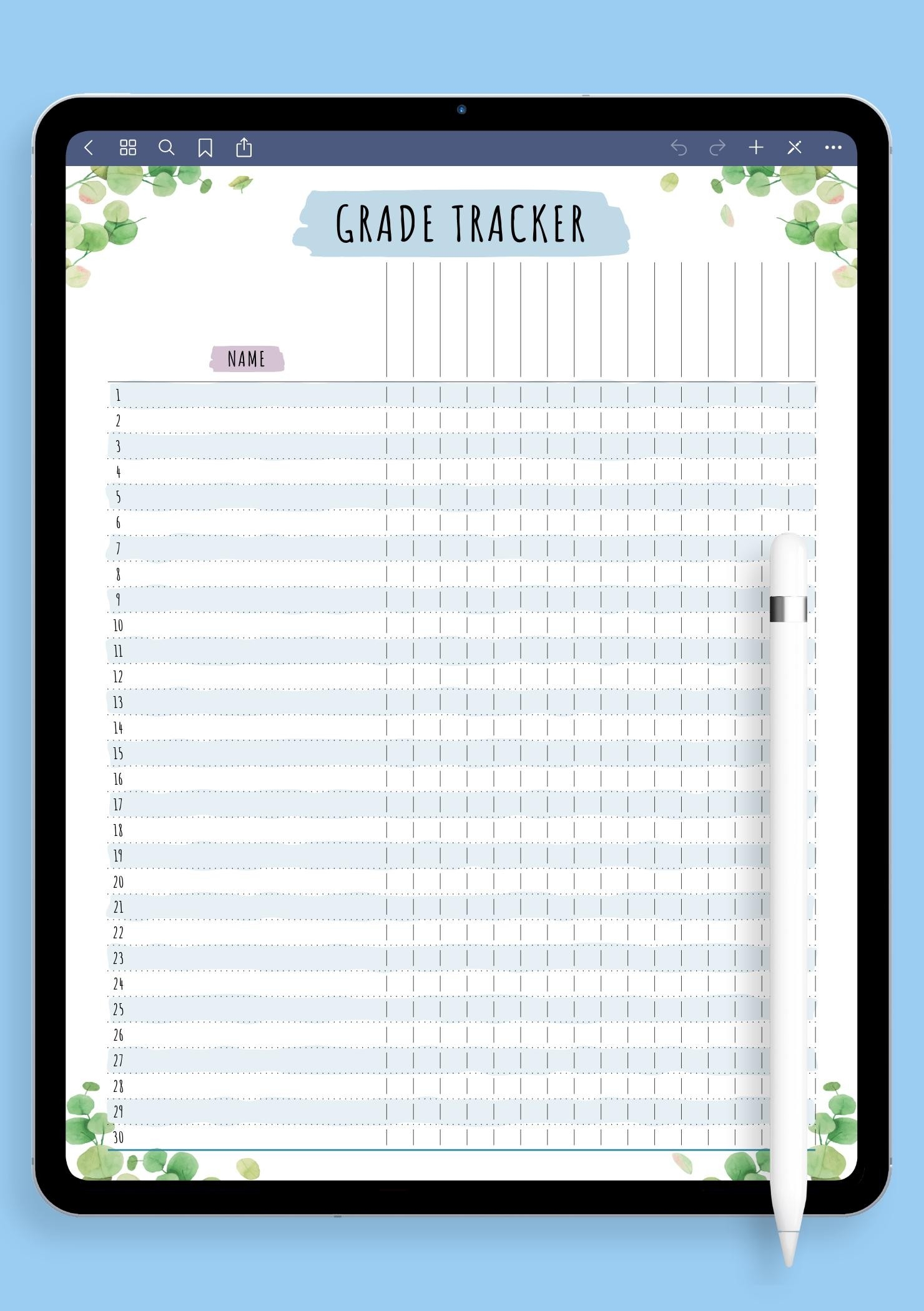 Printable Gradebook Template