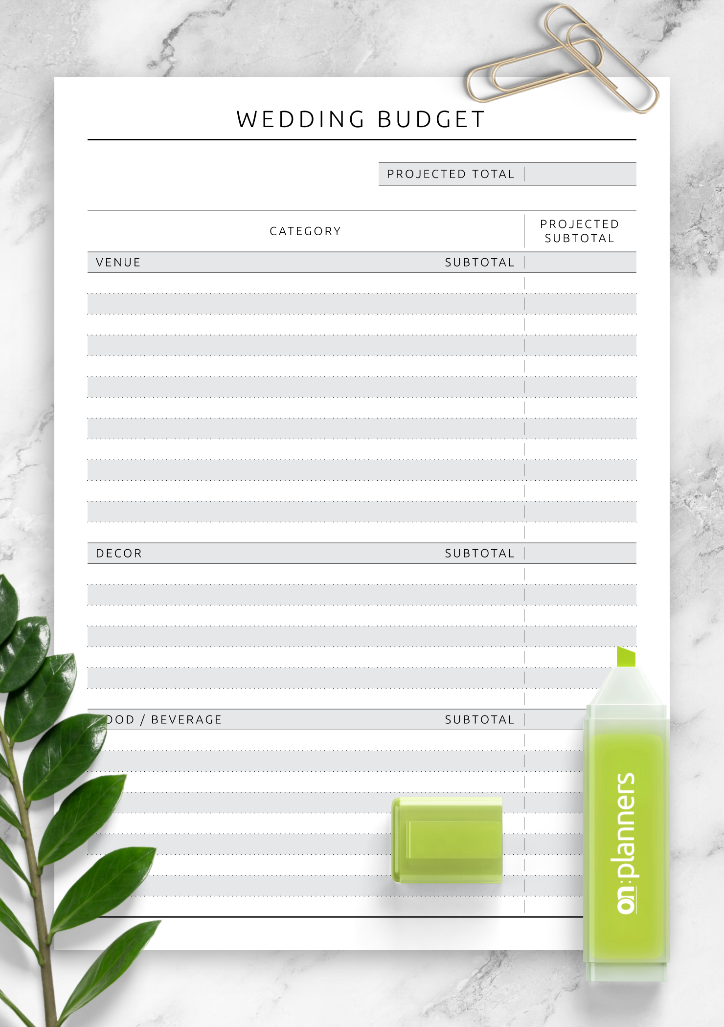 Free Printable Wedding Budget Template