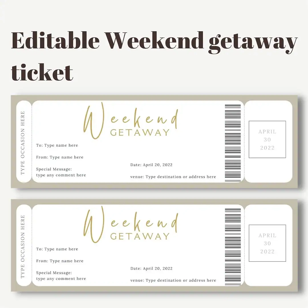 Editable And Printable Weekend Getaway Ticket Template Modern 