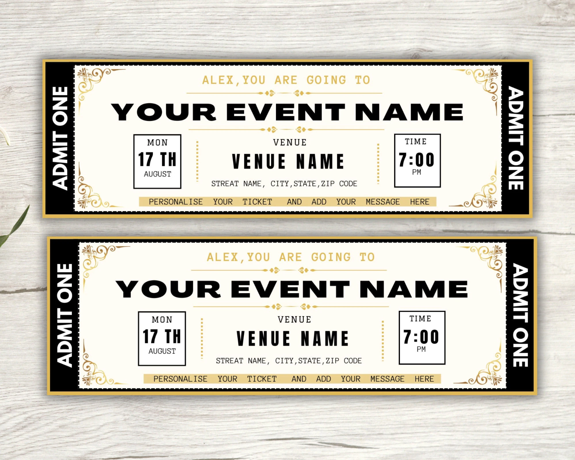 Editable Event Ticket Template Printable Surprise Gift instant
