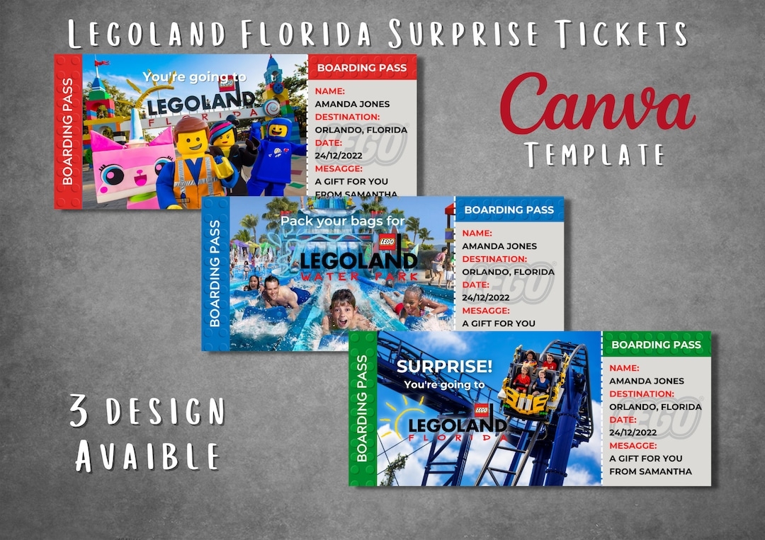 Editable Legoland Florida Surprise Ticket Template Printable 