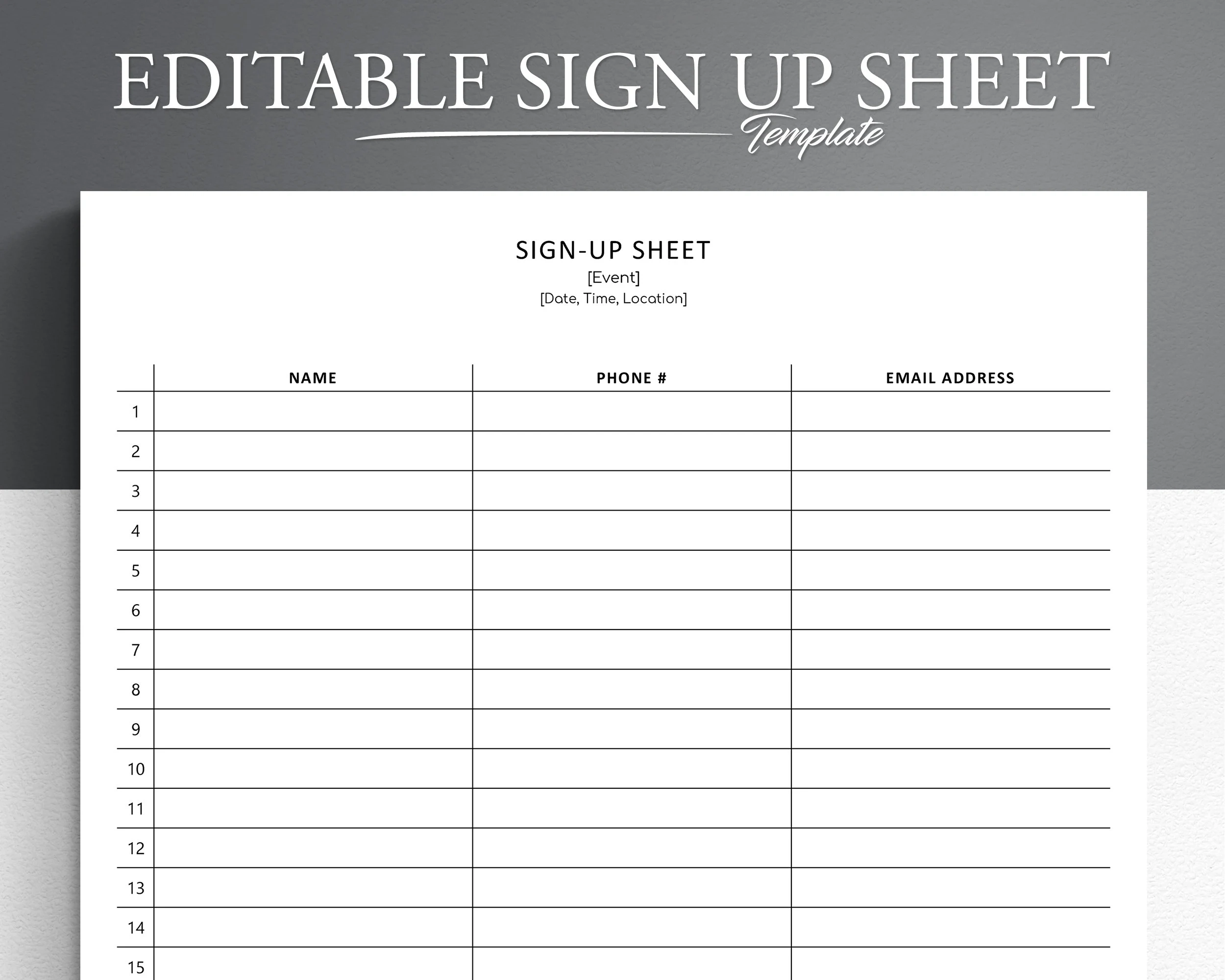 Printable Sign Up Sheet Template Word