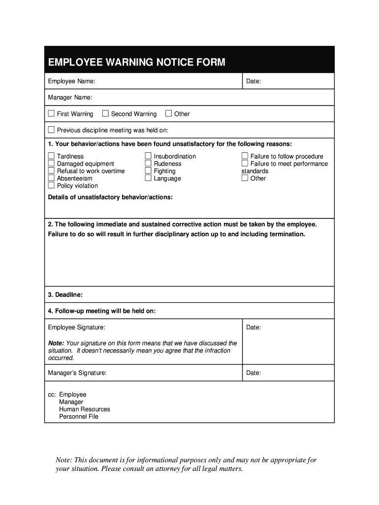 Employee Warning Notice Form Fill Online Printable Fillable 