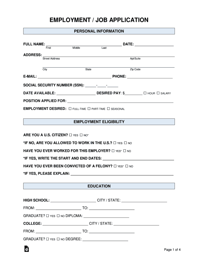Free Printable Application For Employment Template