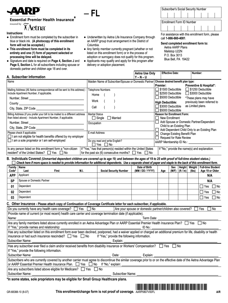 FL Aetna AARP Plans GR 68388 10 Form Fill Online Printable 