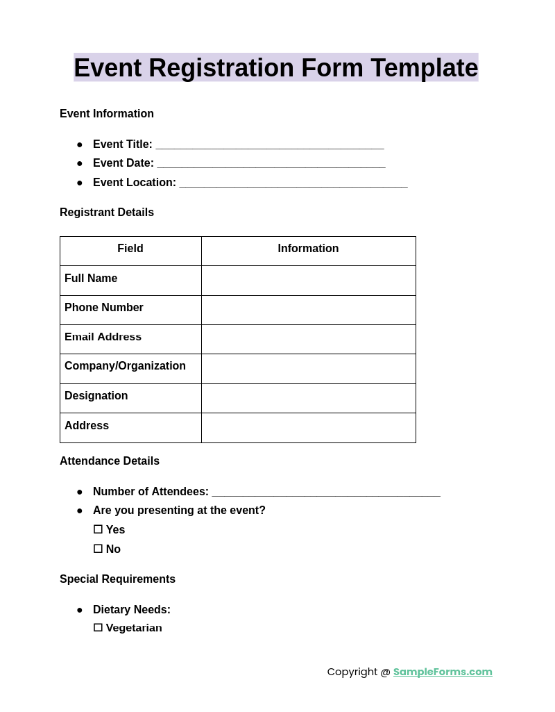 FREE 18 Event Registration Form Samples PDF MS Word Google