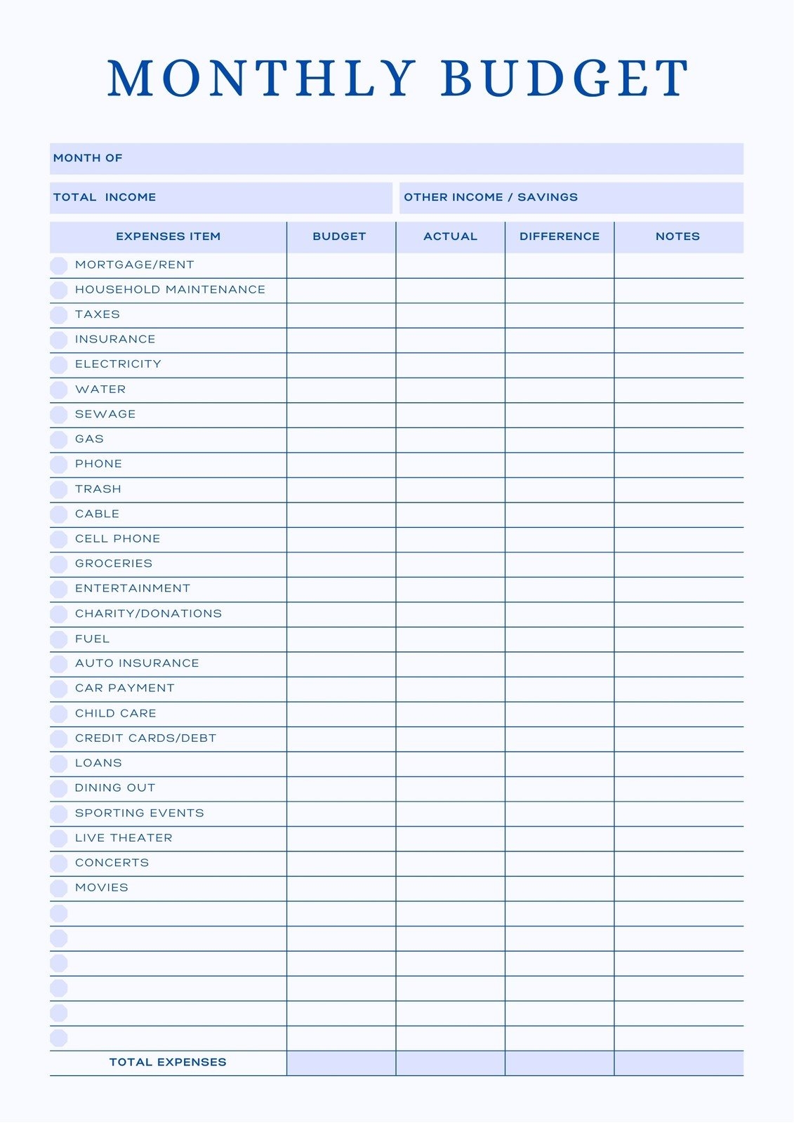 Free And Customizable Budget Templates Worksheets Library