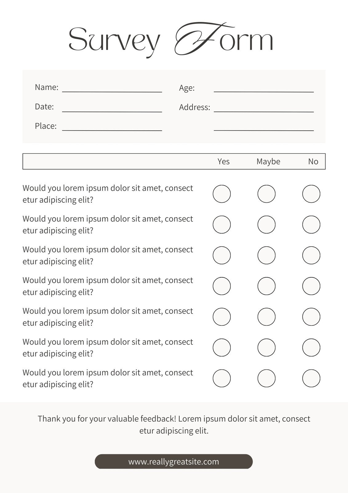 Free Printable Questionnaire Template