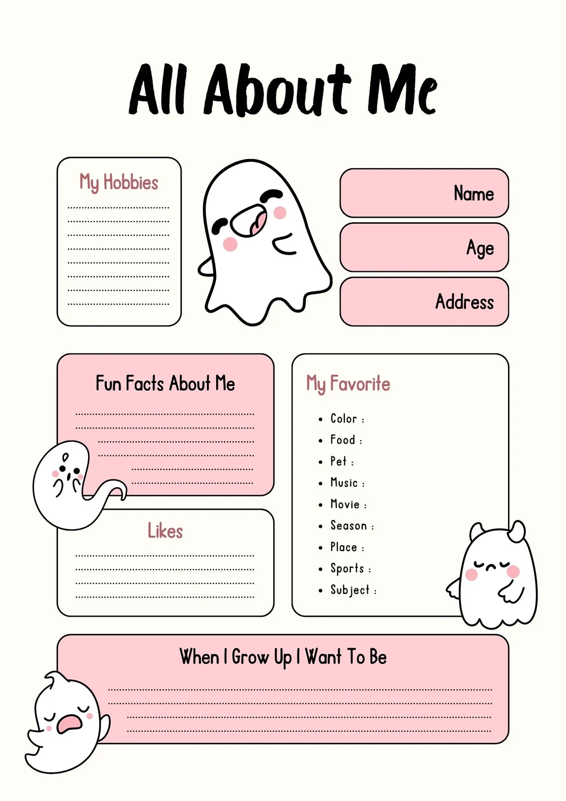 All About Me Printable Template
