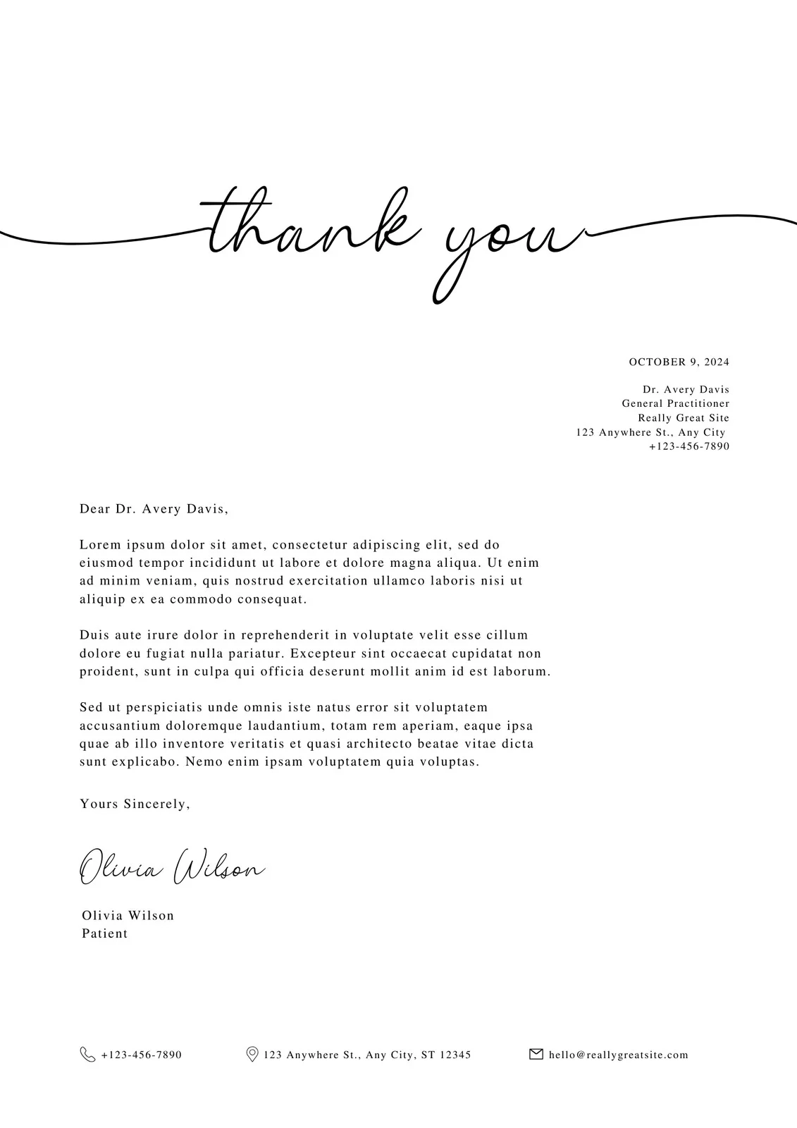 Thank You Letter Template Printable