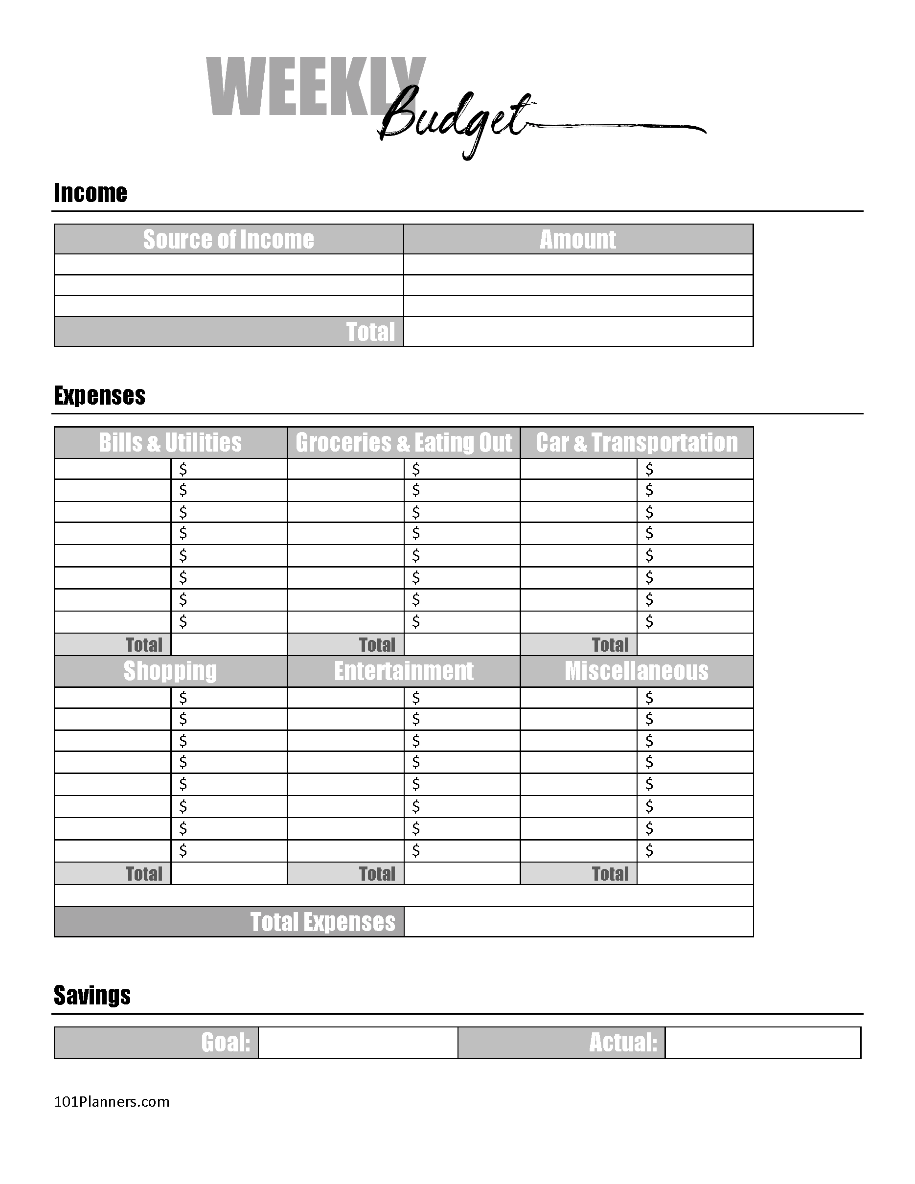 Household Budget Template Printable Free