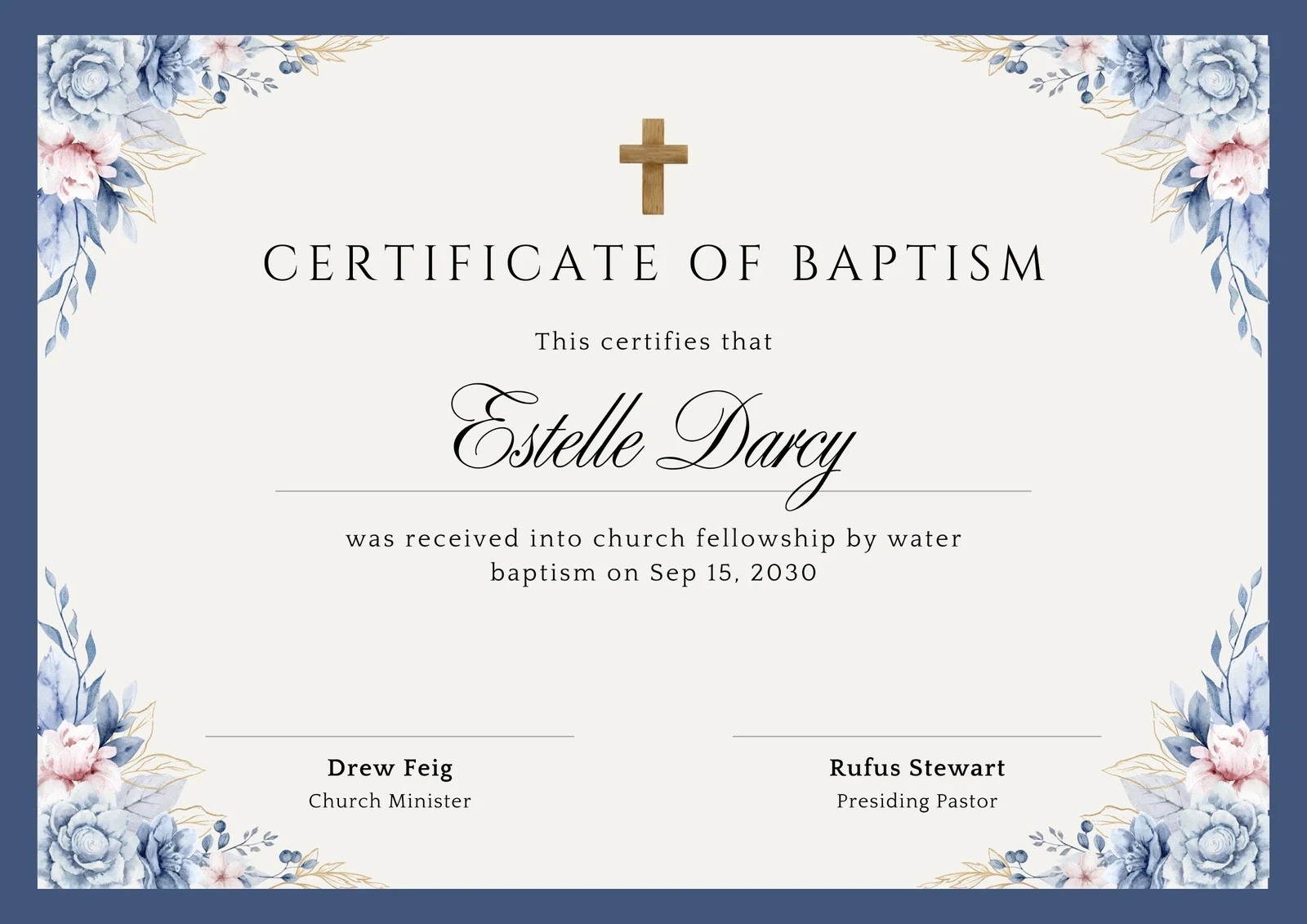 Printable Free Edit Baptism Certificate Template Word