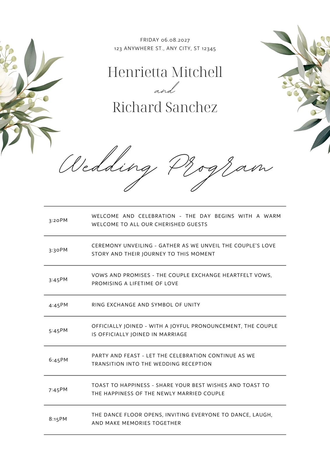 Printable Wedding Program Templates