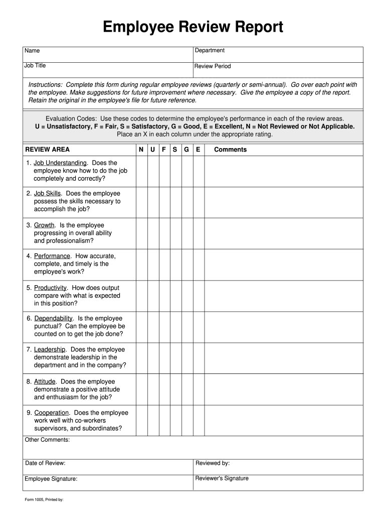 Printable Employee Review Template Word