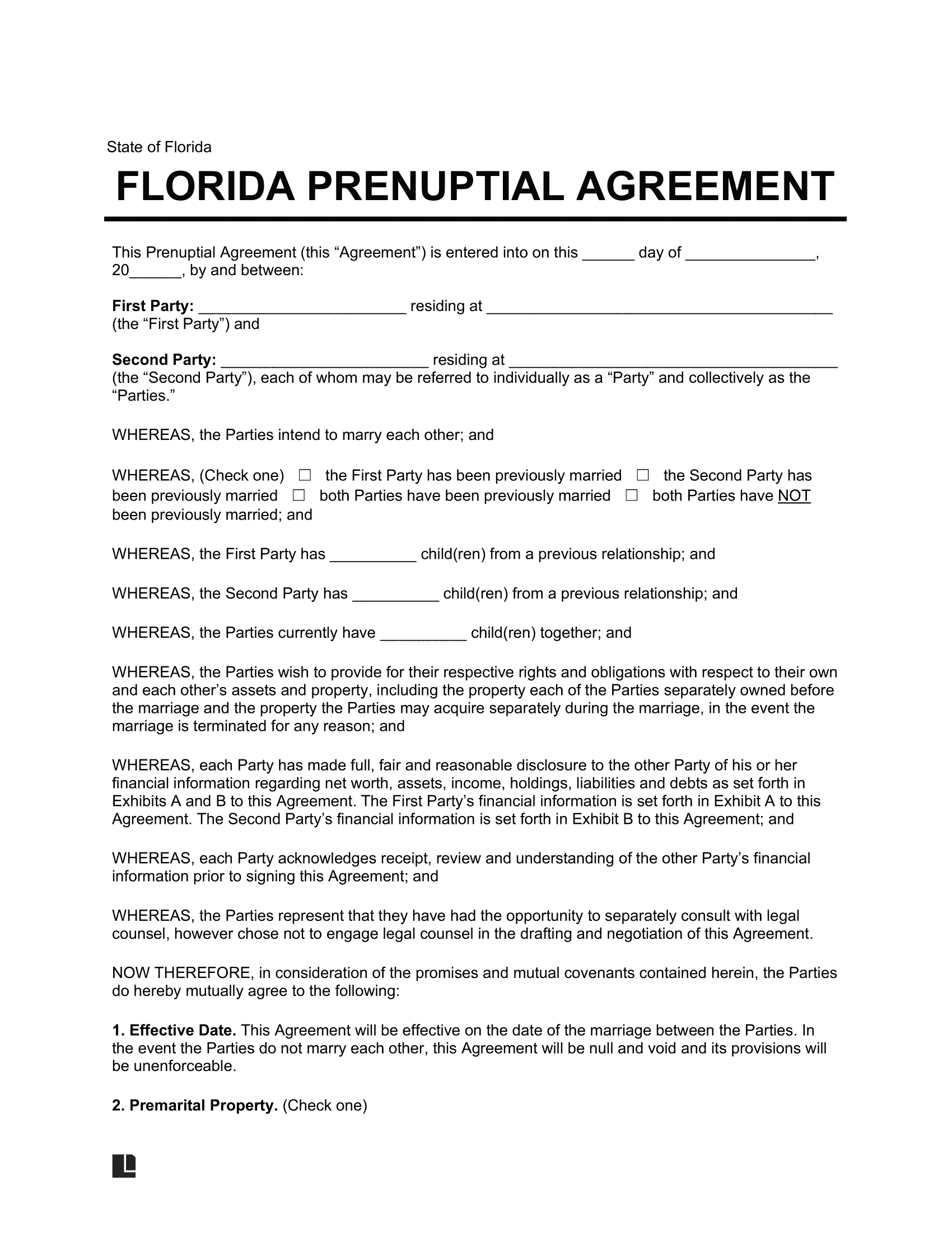 Free Florida Prenuptial Agreement Template PDF amp Word