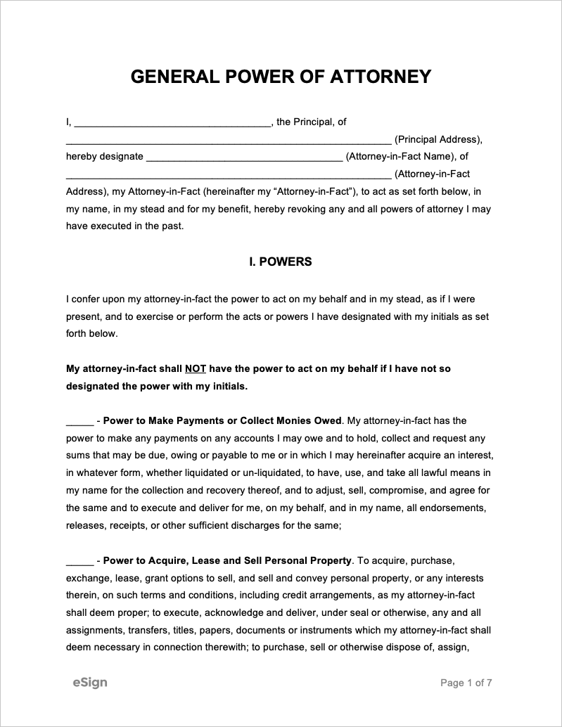 Free Printable Power Of Attorney Template